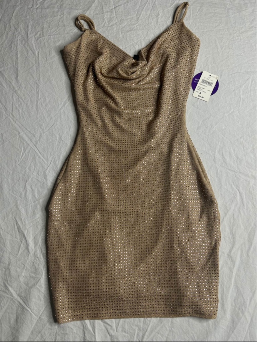Windsor Sparkle Nude Cowl Neck Mini Dress